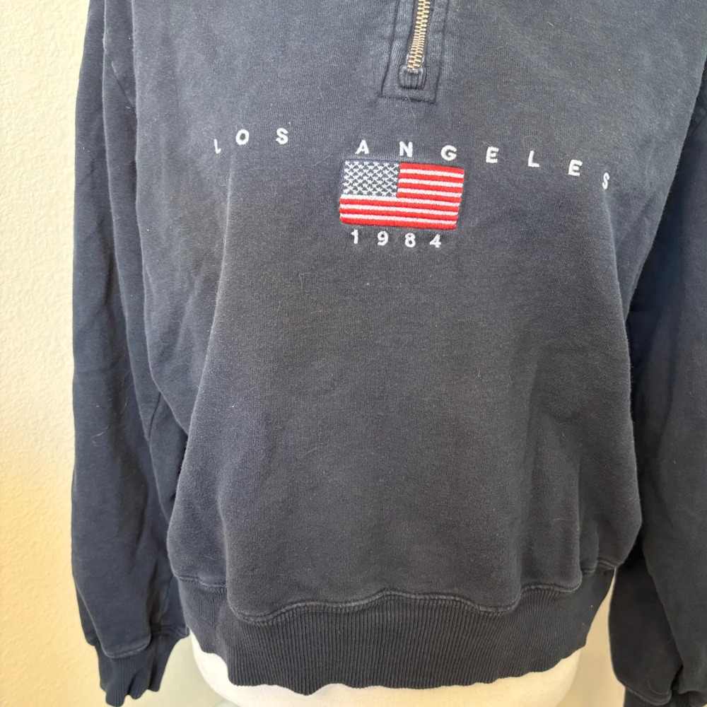 John Galt Brandy Melville Los Angeles 1984 Quarter Zip Sweatshirt Black OS - Picture 2 of 5